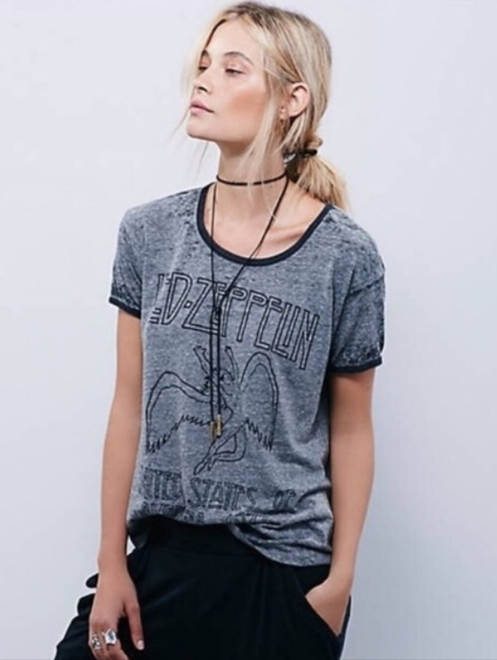 Free People Led Zeppelin Limited Edition Collab Ringer Gray Tee Shirt Trunk XS